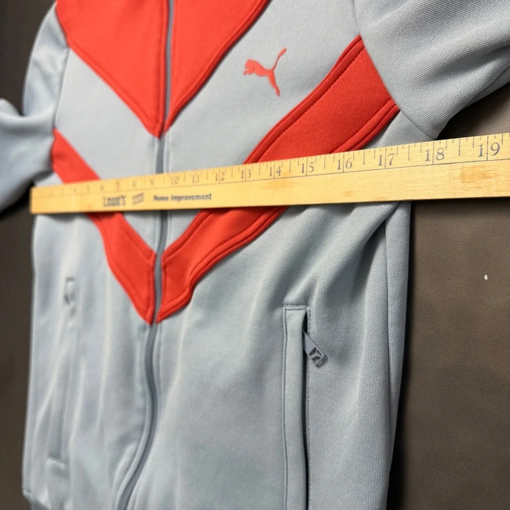 Vintage Puma Mens Iconic Track Jacket Gray and Red Color Block Full Zip Small